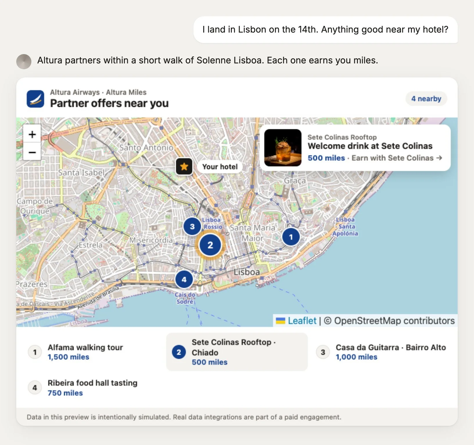 An AI assistant booking a trip with the member’s status benefits applied